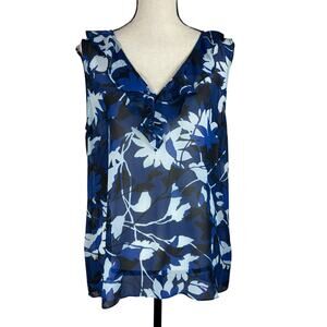 Laundry by Shelli Segal Large Top Semi-Sheer Floral Ruffled V-Neck Sleeveless